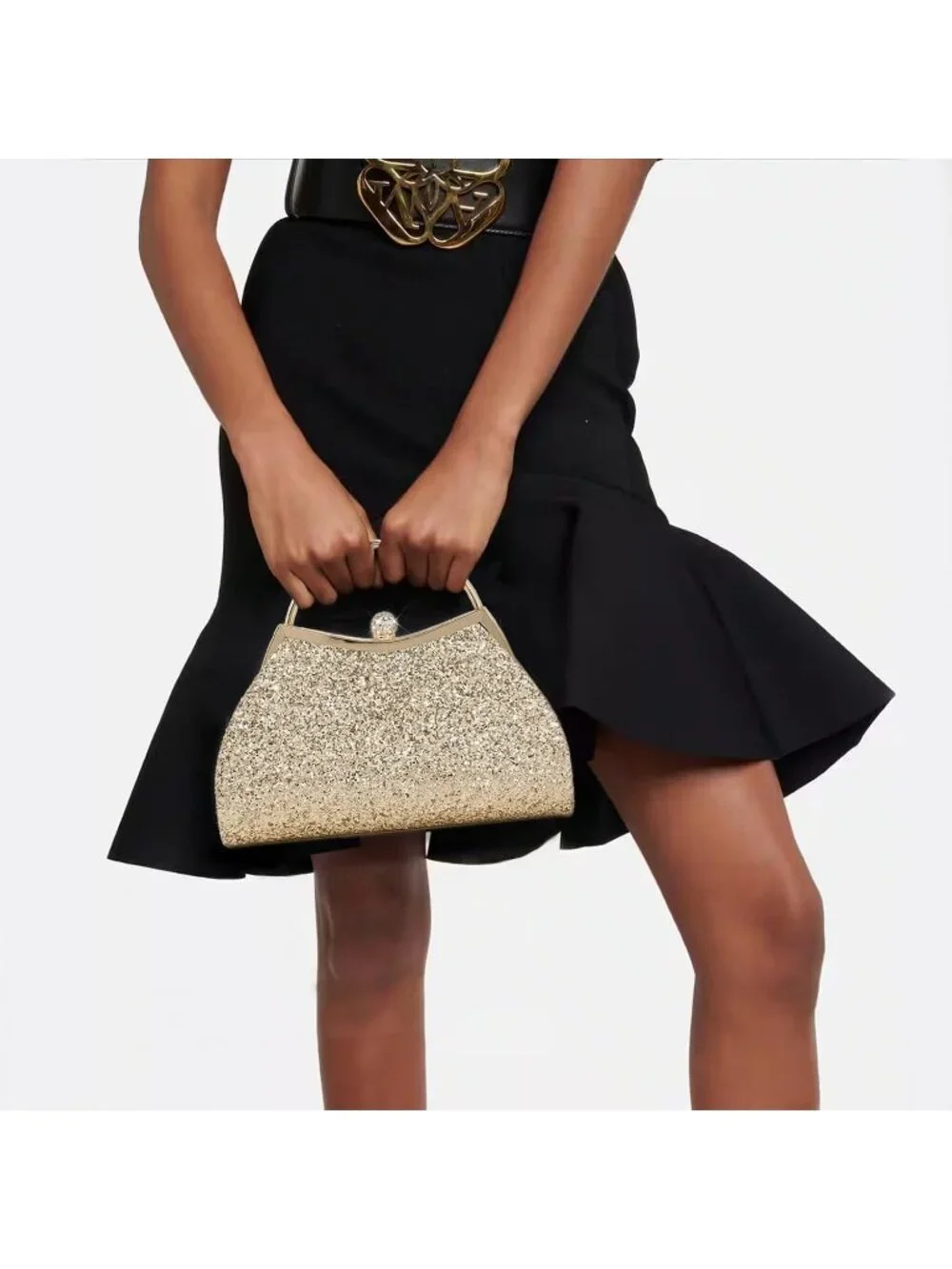 Women Sequin Gold  Glitter Pleated Clutch Purse For Sparkly Evening Wedding Bag